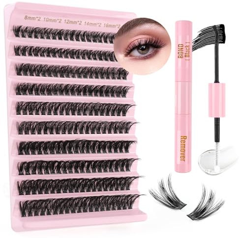 Sixstarhair Ciuffetti Ciglia Finte Kit Ciglia Extension 60D Volume Lash Clusters con Bond e dispositivo di rimozione 8-16mm DIY Eyelash Extension Kit