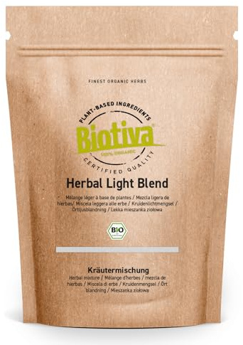 Mélange léger aux herbes bio 200 g (2 x 100 g) - Feuilles d'ortie, pissenlit, feuilles de bouleau, genévrier, menthe poivrée - recette traditionnelle - produit et contrôlé en Allemagne - Biotiva