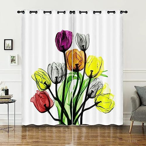 3D Schattierung Vorhänge - Gelbe Lila Rote Blumen Gardinenschal Vorhang Für Wohnzimmer Schlafzimmer Schlaufenschal Isolierung Lärmminderung Mädchen Raumdekoration - Vorhang Für Das Esszimmer-3V8K5S0M8