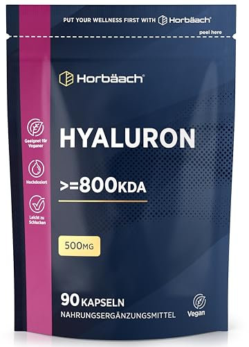 Hyaluronsyra 500 mg | 90 Hög Hållfasthet Kapslar | Veganska Pulver Kapslar | Hyaluironic Acid Supplement | by Horbaach