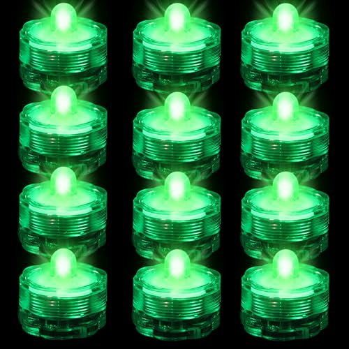 Candele Tealight a LED senza fiamma modificabili, confezione da 12 mini lampade subacquee con batterie, illuminazione a LED impermeabile per stagno, piscina, festa, matrimonio, giardino, verde