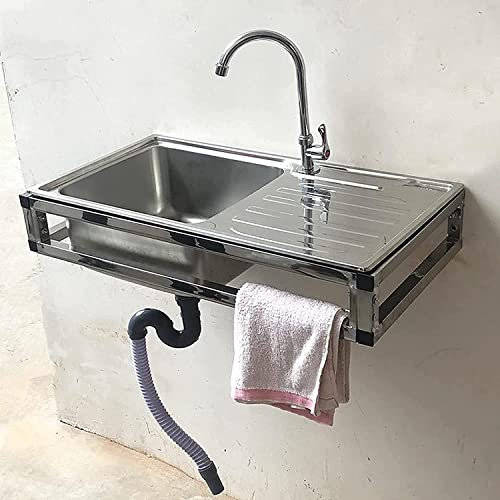 Lavello da cucina in acciaio inox di grande capacità, montaggio a parete, salvaspazio, con supporto rinforzato, per cucina/esterni/giardino