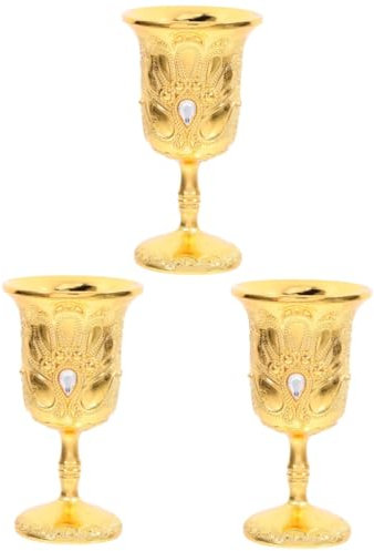 PRETYZOOM 3St Antiker Kelch Mittelalterliche Weingläser Vintage Goldkelch geprägte Tasse Kommunionbecher Kelchbecher zarter Weinkelch Tasse für zu Hause eleganter Kelch Kelche Kupfer Golden