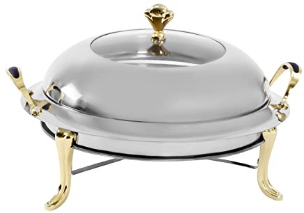 Chafing Dish Rund Speisewärmer mit Deckel, Edelstahl Wärmebehälter Warmhaltebehälter für Buffets, Familienfeiern, Banketten