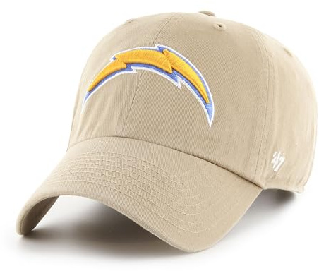 '47 NFL Los Angeles Chargers Clean Up Gorra de béisbol unisex con cierre de correa ajustable, talla única, logotipo del equipo, color caqui, caqui, Talla única