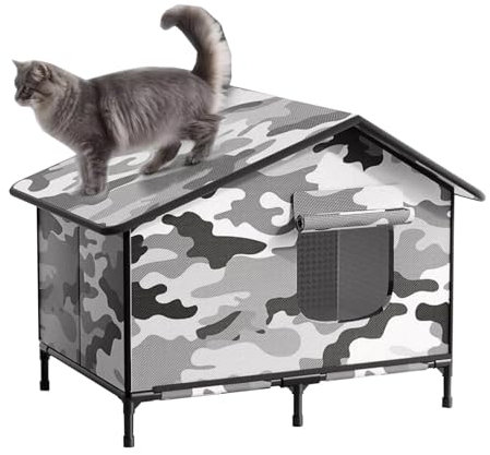 Katzenhaus Outdoor Winterfest Isoliert für 2 Katzen Faltbar und Tragbar Katzenhöhle für Draußen Waschbar, Große Katzenhütte Outdoor Einfach zu Montieren(50x40x50CM)