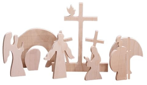 Wnvivi 11 Pezzi Set Scena Resurrezione di Pasqua, Decorazioni per Presepe Croce Tomba Vuota in Legno, Set Resurrezione di Gesù per Decorazione Pasquale