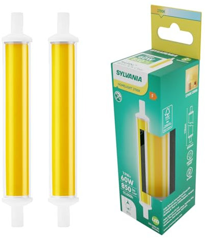 SYLVANIA LED Stab 118 mm | R7s Stablampe | 8W ersetzt 60W Halogenstab | Warmweiß, 850 Lumen, 360° Abstrahlwinkel | Leuchtmittel für Strahler & mehr | 2er Pack