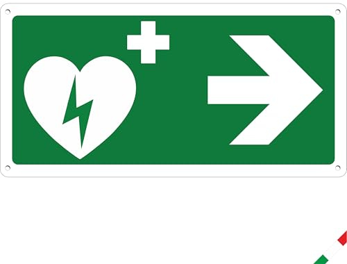 Pubblimania Defibrillator-Schild Pfeil rechts | 3 mm Aluminium-Verbund-Schild außen - innen (AED Pfeil rechts, 1 Einheit)
