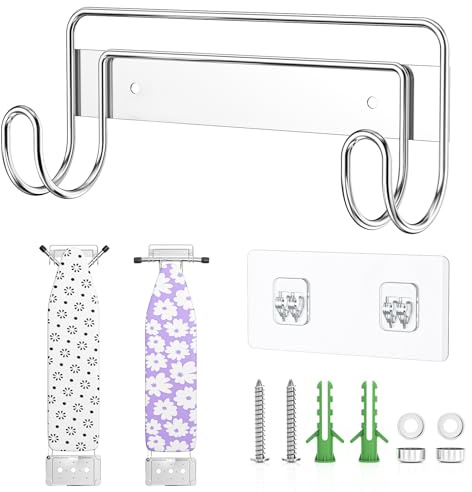Soporte para Tabla de Planchar, Almacenamiento para Tabla de Planchar, Colgador de Pared para Tabla de Planchar, Percha de Acero Inoxidable, Gancho Ppra Tabla de Planchar para Pared o Puerta Plateado