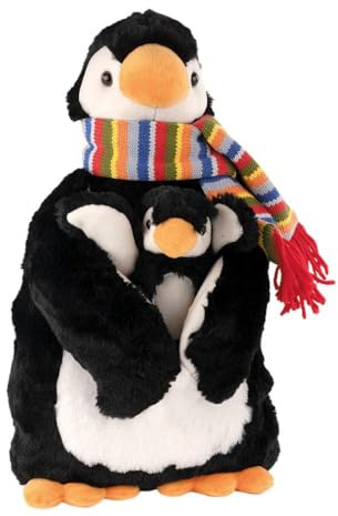 Sänger Wärmflasche 0,8 Liter mit Plüschbezug in Tierform – Kuschelig weicher Tierbezug mit Baby-Figur – (Pinguin James und Baby Jamie)