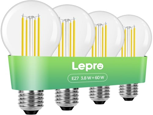 Lepro Energieklasse A E27 LED Warmweiss, 3.8W 806 Lumen Glühbirne E27, Nicht Dimmbar, A60 Led Birne, 2700 Kelvin Warmweiß, 300° Abstrahlwinkel Energiesparlampe, ersetzt 60W Leuchtmittel, 4 Stück