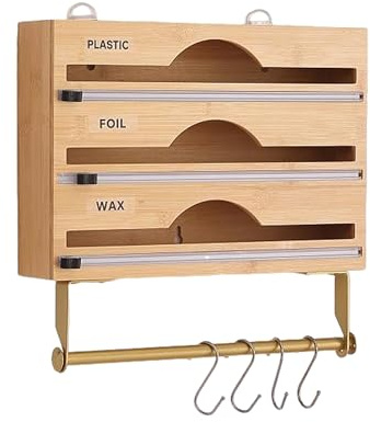 Kitchen Roll Holder 6-in-1 Dispenser with Aluminium Foil Cutter and Cling Film Dispenser, Wall-Mounted Storage for Kitchen Accessories