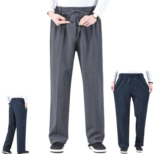 CupitiDU Pantaloni da uomo con vita elastica, casual, con cerniera, vita alta, comodi pantaloni sportivi da uomo (grigio, 3XL)