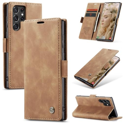 Azororo Handyhülle für Samsung Galaxy S22 Ultra 5G Hülle Premium Lederhülle Flip Case Magnet Tascher Kartenfach Standfunktion Klapphülle Schutzhülle für Samsung Galaxy S22 Ultra, Braun