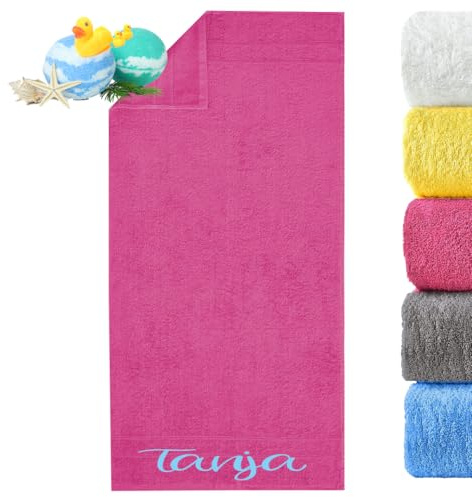 Print Deluxe Personalisiertes Handtuch hochwertig Bestickt mit Namen| Duschtuch, Badetuch, Saunatuch, Sporthandtuch| Frottiertücher |Geburtstag, persönliche Geschenk Idee | Größe:70x140cm (Pink)