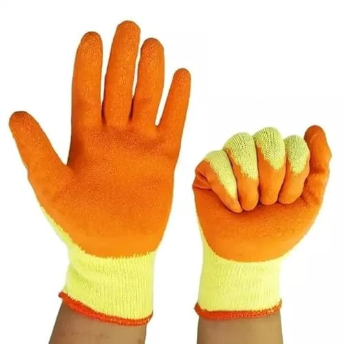A406 24 Pair Latex Coated Orange Rubber Work Gloves Mens Safety Builders Gardening Scaffolding Mens Safety Gloves (XX-Large/11)