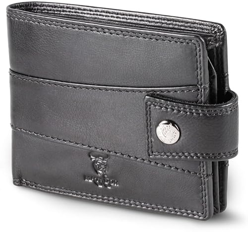 MATADOR Geldbörse Herren Leder Schwarz #Danzig mit edler Geschenk Box, Elegante Portmonee RFID Schutz, Luxus Geldtasche Herren Viele Kartenfächer in Schwarz Nappa