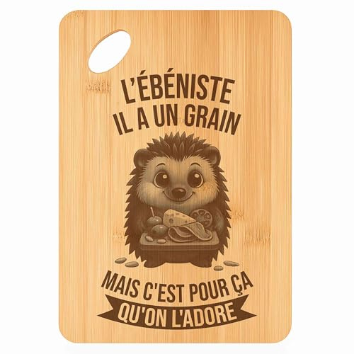 Planche à découper L'Ébéniste Hérisson Grain - Plateau Apéro en Bambou Cadeau Gravé Collègue Homme Métier Cuisine Barbecue