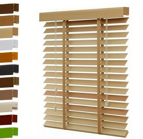 Holzjalousie Innen, Verdunkelung Sonnenschutz Holz Jalousie, Maßanfertigung 5cm Lamellen, 30cm 45cm 55cm 60cm 80cm 90cm 100cm 110cm 120cm 130cm 140cm 160cm(7063)