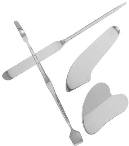 Gesichtspflegewerkzeug aus Edelstahl, Silber, Herzform | Tiefenreinigung der Poren, Präziser Foundation Applikator, Gebogenes Design, Doppelkopf Funktion, 4 Stück