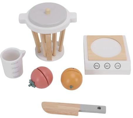 Fafeims Toy Blender, Beech Wood Smoothie Maker Set with Pretend Cutting Fruits for Kids Kitchen Play Accessories Boys Girls