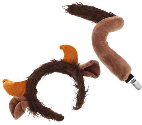 ROMISBABA Schwarzes Kuhhörner Schwanz set aus Weichem Bequemes Stirnband mit Realistischen Bull hörnern und Ohren Vielseitiges Tierkostüm für Halloween Cosplay und Themenpartys