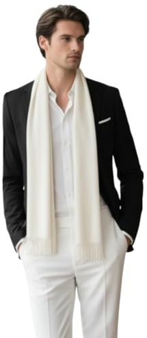 LA FERANI Herren Kaschmir Schal Winter Herbst dünn 185x65 Kaschmirschal Casual Style Wollschal Wolle Uni Farbe Herrenschal (Creme)