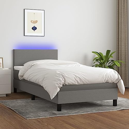 Frdhee Bettrahmen Seniorenbett,Boxspringbett mit Matratze & LED Dunkelgrau 80x200 cm Stoff,Tagesbett für Schlafzimmer Gästezimmer,Leise und Robust