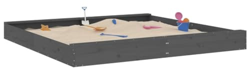 Bac à Sable en Bois, Jeux Extérieur Enfant avec sièges Gris carré Bois de pin Massif 200 x 200 x 20 cm