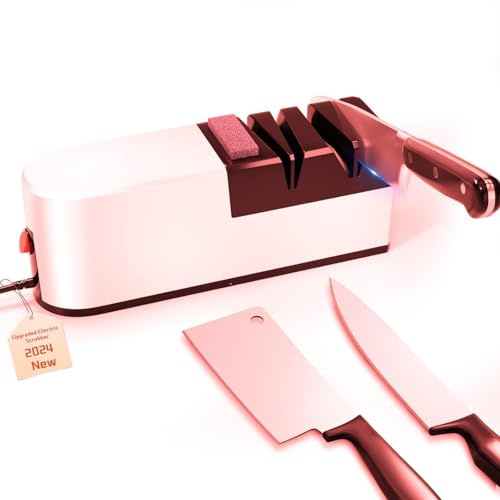Electric Knife Sharpener, 5 in 1 Knife Sharpening System with Straight Blade, Professional Diamond Knife Sharpener for Rough Sharpening, Repair and Sharpening of Knives (Light White)