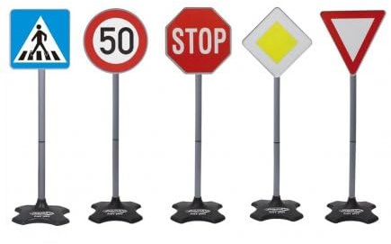 cavernedesjouets Set 5 Panneaux de signalisation 81 cm - sécurité Routier, Cycliste - Jouet Plein air, Jardin - Set Jeu educatif pédagogique + Carte Tigre