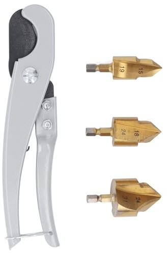 Kit 3 Pezzi Frese Svasatrici PPR per Tubi Idraulici in Plastica con Tagliatubi Rapido – Punte a Scalino 1531mm per Riparazione e Allargamento