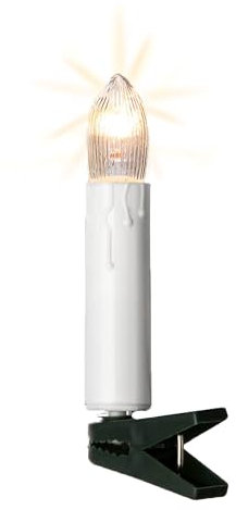 hellum Lichterkette Weihnachtsbaum klar, Lichterkette innen mit Stecker, 16 Christbaumkerzen in weiß mit Wachstropfen und Clip, 6,0 m beleuchtet, Kabelfarbe grün <59 Lumen 611618