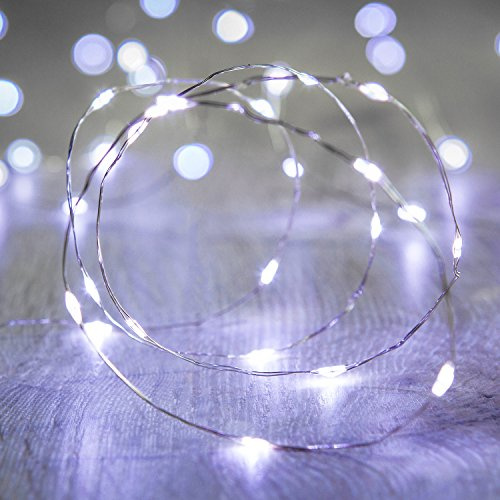 Lights4fun 50er LED Micro Lichterkette weiß Batteriebetrieb mit Zeitschaltuhr