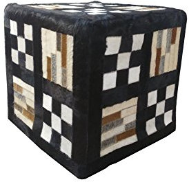 Zerimar Puff Hocker | Premium Kuhfell Ausgekleidet | Maßnahmen: 45x45x45 cms | Hocker Küche | Vorzimmer Hocker | Hocker Leder