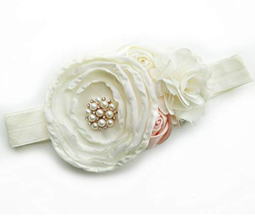 FASCIA BIMBA NEONATO PER CAPELLI ELASTICA RASO SETA CON ROSE E STRASS BATTESIMO COMPLEANNO HAIRBAND BABY Brillabenny