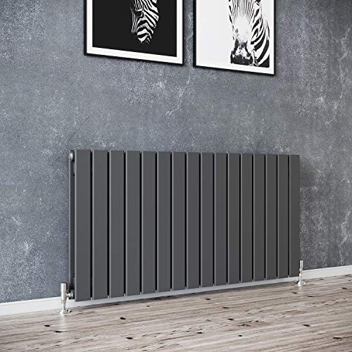 ELEGANT 600x1216mm Horizontal Anthracite Grey Double Flat Panel Radiator | Modern Central Heating, Wall Mounted / Up Standing Urban Slimline Column Radiator for Bathroom / Kitchen / Living Room