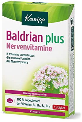 Kneipp Baldrian plus Nervenvitamine – B-Vitamine unterstützen die normale Funktion des Nervensystems – Nahrungsergänzungsmittel - 40 Dragees