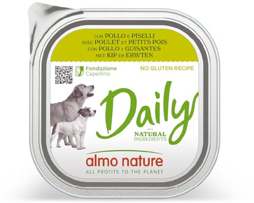 almo Nature Daily Dog Menu No Grain Paté, Cibo Umido per Cani, Pollo e Piselli, 300 g, Confezione da 9