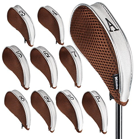 Andux Netz Golf Schlägerkopfhüllen mit Reißverschluss 10 Stück (Kaffee/Asche)