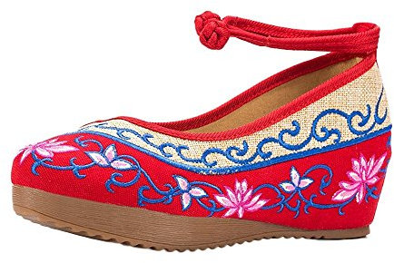 Lazutom Vintage Chinese Style Women Lady Embroidery Wedges Party Shoes Comfortable Casual Walking Shoes