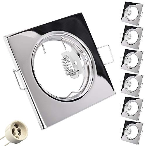 6x Einbaustrahler SET inkl. GU10-Fassung Eckig Chrom Einbauleuchte Rahmen Deckenstrahler
