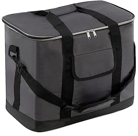 The Magic Toy Shop 30L Insulated Cool Bag – Large Capacity, Durable Ice Bag for Picnics, Camping, BBQ – Grey Polyester, Lightweight, Easy Carry Shoulder Straps, Holds 60 Cans, Keeps Cool Long