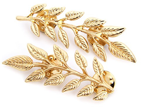 Haptian 1 Paar Vintage Weizen Blatt Zweig Gold Silber überzogene Halsspitze Brosche Kragen Pin(Gold)