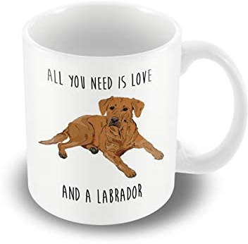 Victorian Printing Company - Detailed Fox Red Labrador Illustration 'All You Need is Love Printed Mug, Ceramic, 11fl.oz.
