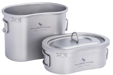 iBasingo Ultra-Leichtes Titan Camping Kochset 600ml Topf & 300ml Tasse mit Klappgriff Messskala, Deckelfunktion, Ideal für Backpacking, Bushcraft, Solo Reisen Ti2046C