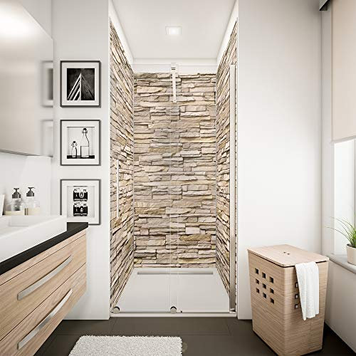 Schulte DecoDesign Set Nische, 210 x 100 cm, Stein Verblender hell, inkl, Profilset Alu-Natur, 2 x Endprofil, 1 x Flächenverbinder, 2 x Eckprofil in Ecke
