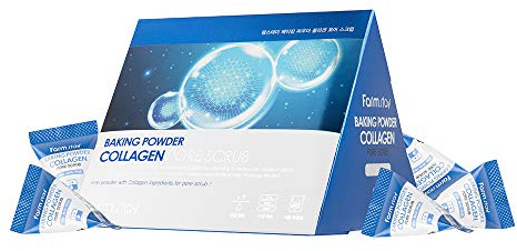 FARMSTAY Baking Powder Collagen Pore Scrub 7g x 25 pcs Reinigendes Gesichtspeeling Verhindert Bildung Geschlossener Komedonen und Pickel Hydrolysiertes Kollagen Spendet Haut Feuchtigkeit