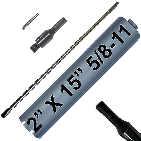 2 Diamond Core Drill Bit for Concrete x16 Long with Heat Treated Hexagonal Adapter for 1/2 Chuck with TCT Pilot Drill with Drift 51x400mm Wet or Dry Cut Concrete Brick Cement Block Masonry Products